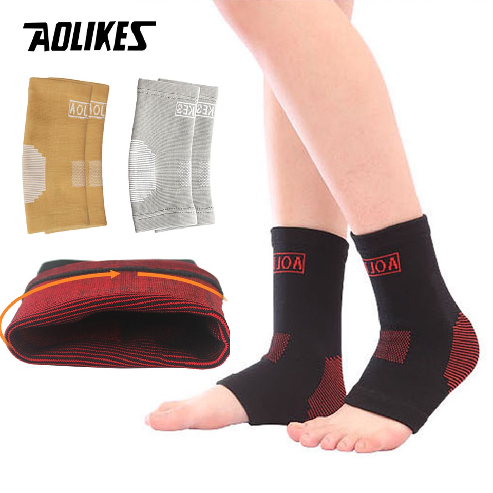 Aolikes สนับข้อเท้า ผ้าไนล่อน ยืดหยุ่น ระบายอากาศ สําหรับเล่นกีฬาฟุตบอล บาสเก็ตบอล 1 คู่