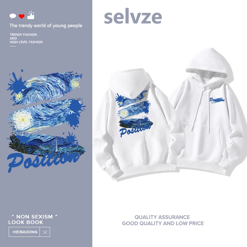 Selvze (พร้อมส่งจากกรุงเทพ มาใน 3 วัน)Printed Hoodie，วินเทจดูดีศิลปะกราฟฟิตีพิมพ์แขนยาวเสื้อฮู้ด T0776