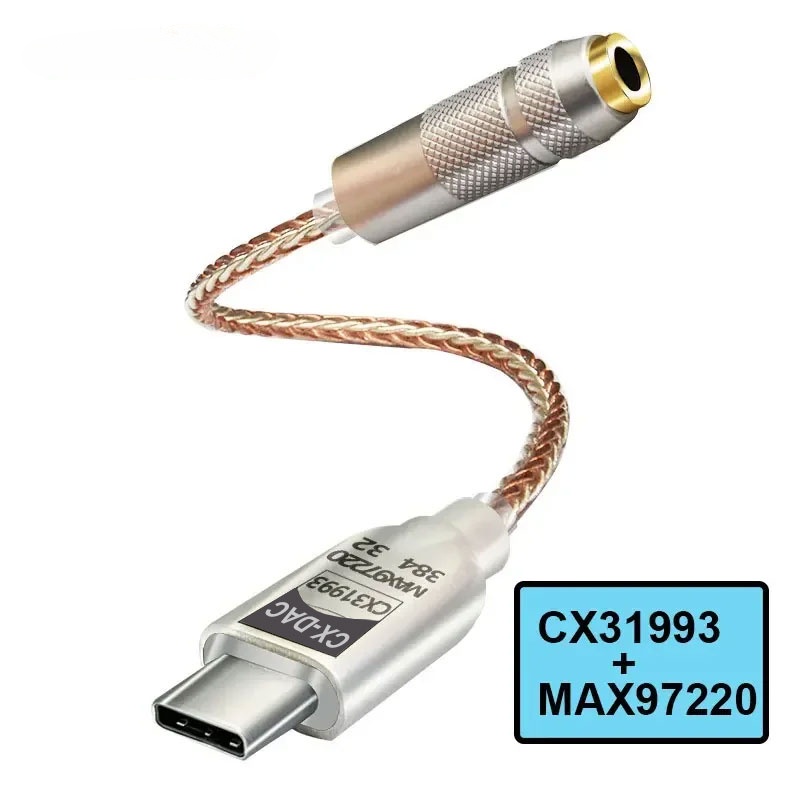 อะแดปเตอร์ขยายเสียงดิจิทัล CX31993 MAX97220 ชิปคู่ type-c-3.5 มม. แอมป์ HiFi PCM หูฟัง DAC รองรับไมค์