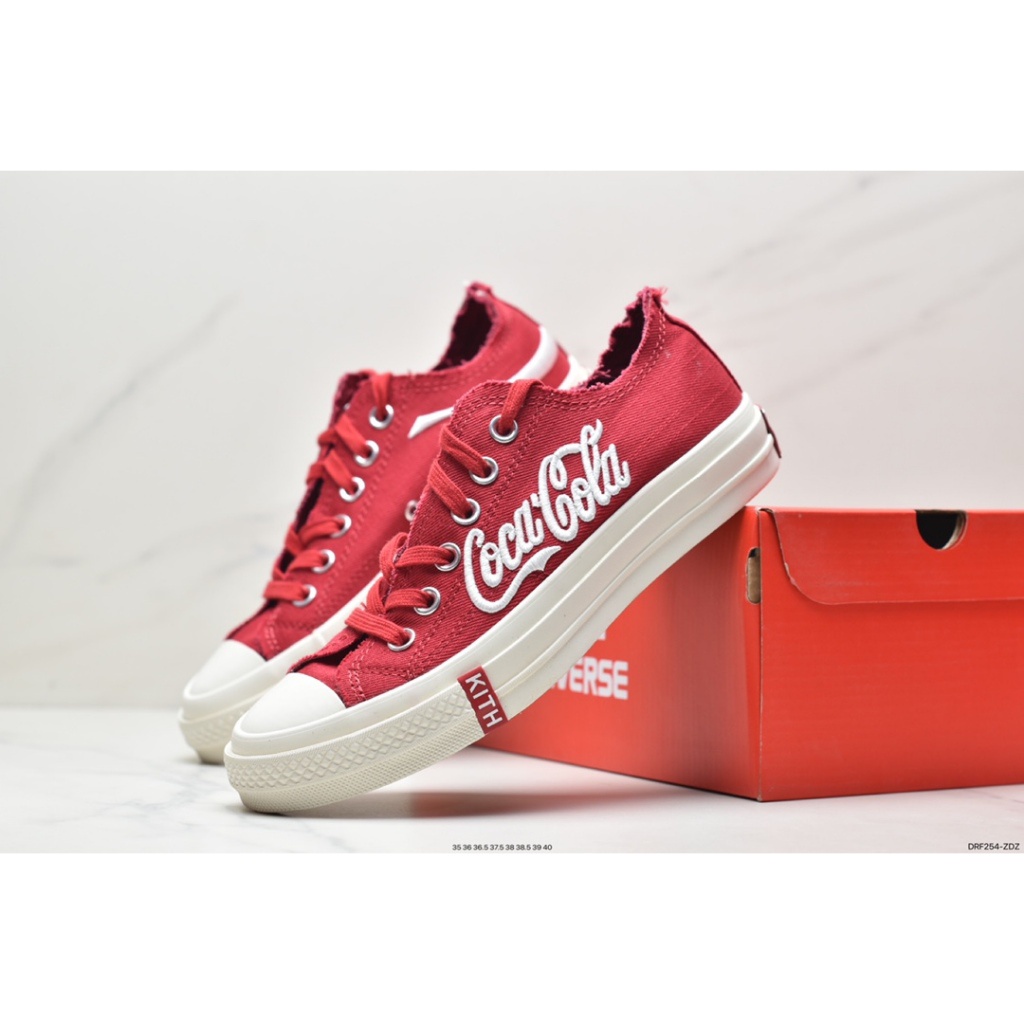 Kith x Coca-Cola x Converse Chuck 70 Low  ขาว น้ำเงิน แดง รองเท้ากีฬาลำลองแฟชั่นป้องกันการลื่นไถล Genuine
