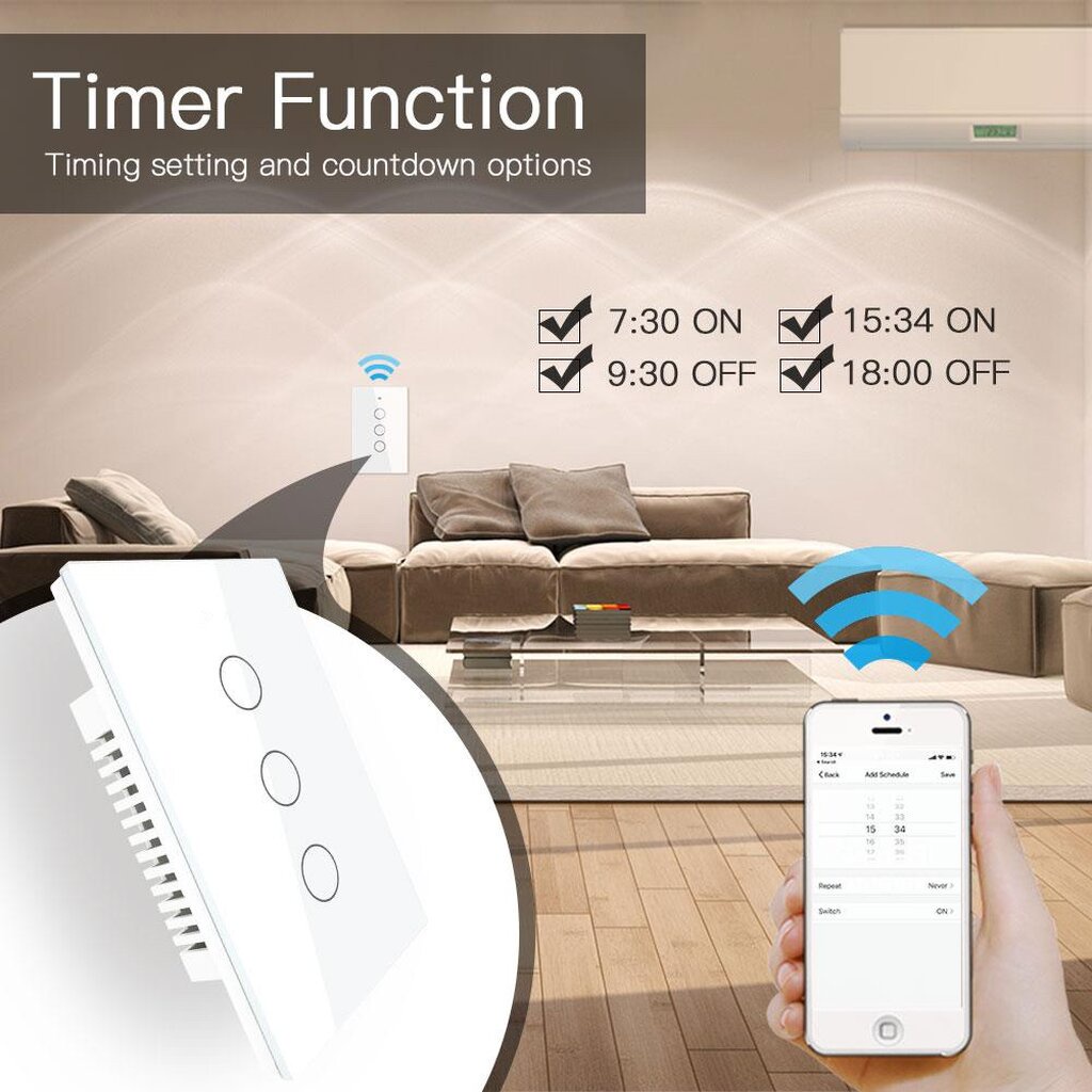 NEW Tuya แป้นสวิตช์ Wi-Fi เปิดปิด ตั้งเวลานอกบ้านได้ผ่านแอป  สั่งด้วยเสียง Google Home/Alexa Smart Wall Touch Switch