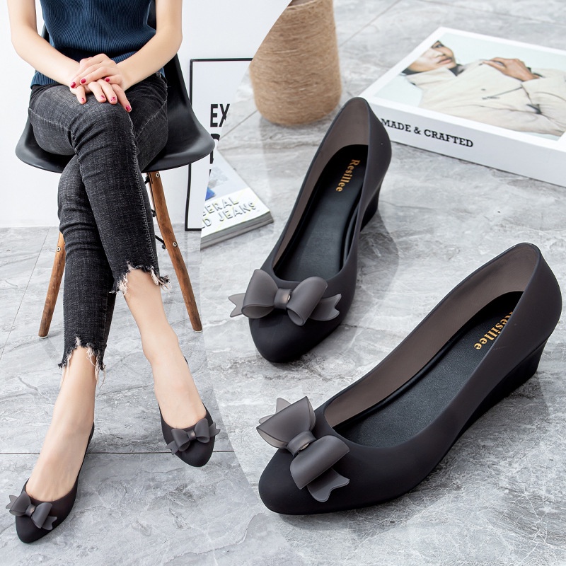 ขายดีBow Wedge Jelly Sandals Beach Shoes