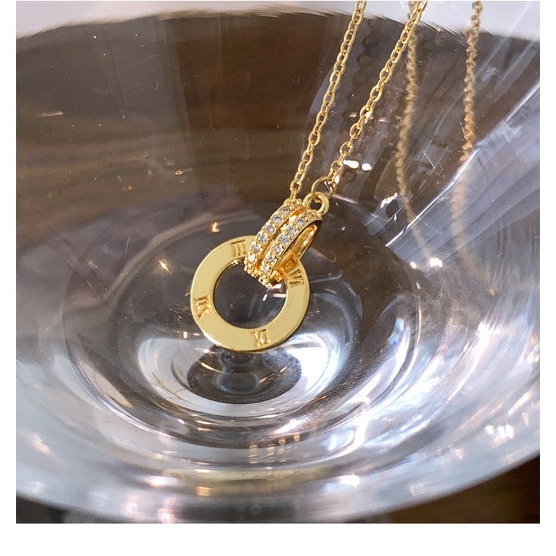 ของแท้ 100% สร้อยคอทอง 18K จี้แหวนคู่ ประดับเพทาย สองแถว รูปที่ 6