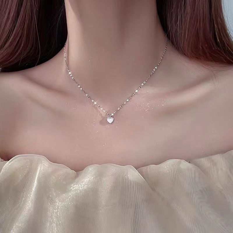 สร้อยคอโซ่เงินแท้ S925 จี้รูปหัวใจ เรียบง่าย เครื่องประดับแฟชั่น สําหรับนักเรียน ผู้หญิง ของขวัญแต่งงาน ขายส่ง