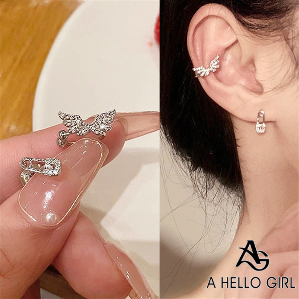 A HELLO GIRL ต่างหูสตั๊ด ทรงปีกไม่สมมาตร สําหรับผู้หญิง 2024