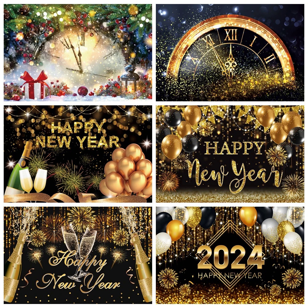 Christmas New Year Backdrop for Photography 2024 Balloons Fireworks Champagne Party Photography Background Photo Studio