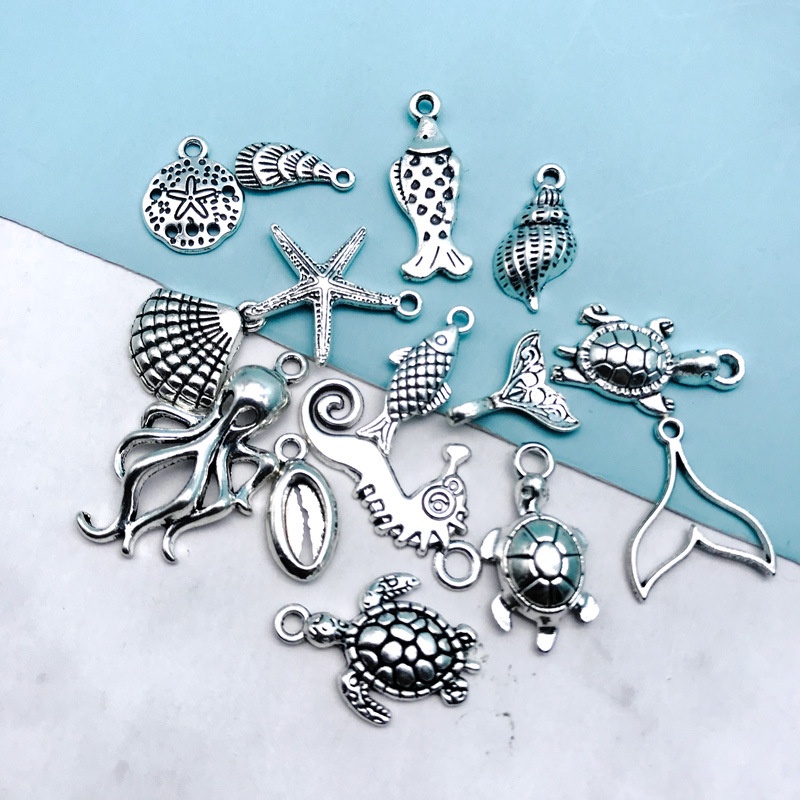 Marine Life จี้โลหะผสมเงินโบราณปลาดาว Seahorse เต่าอุปกรณ์เสริม DIY สร้อยคอสร้อยข้อมือเครื่องประดับผู้ผลิตขายส่ง