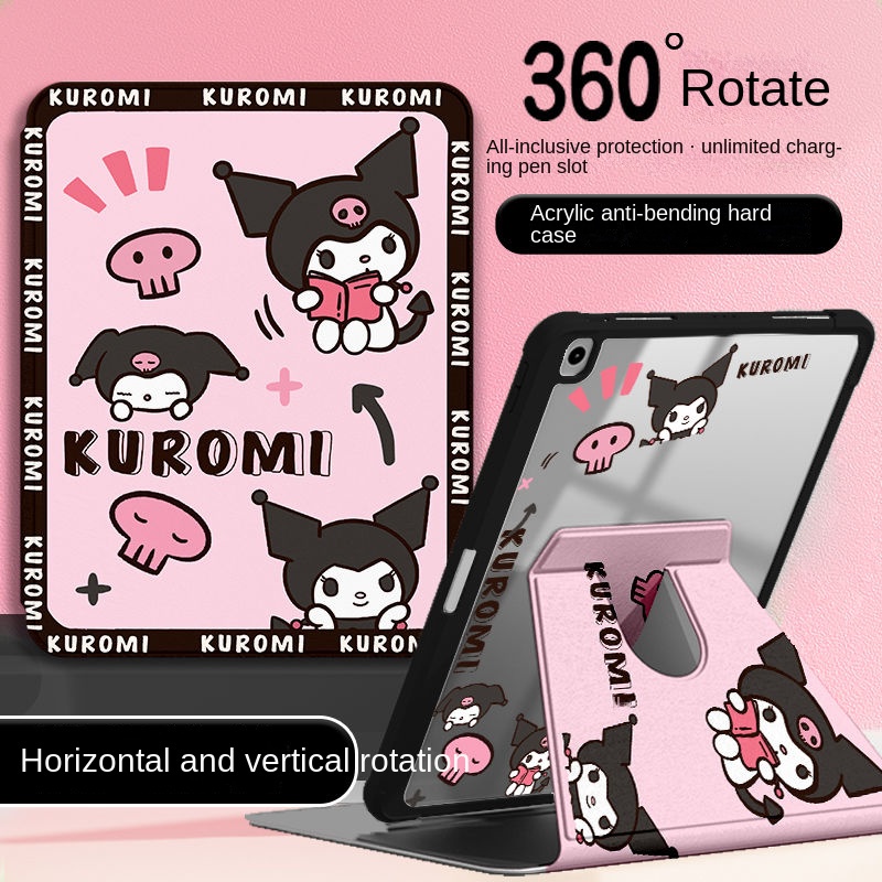 360 ° เคสอะคริลิค ลายคุโรมิน่ารัก หมุนได้ สําหรับ iPad Gen10 Gen9 Gen8 Gen7 Gen6 Gen5 2020 Air5 Air4 2020 2021 Pro 11