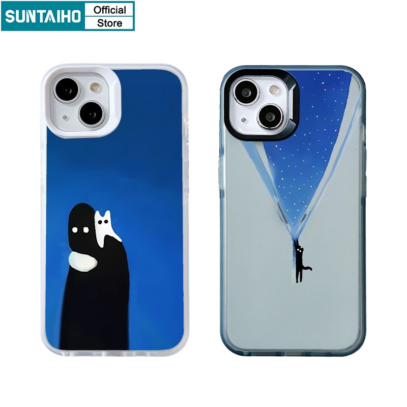 Suntaiho เคสไอโฟน เคสโทรศัพท์มือถือ ซิลิโคนนิ่ม TPU ใส กันกระแทก ลายแมวผี สําหรับ Iphone 15 14 12 13 11 Pro Max IP 7 8 Plus Iphon X XS XR Xs Max