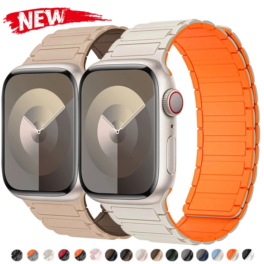 สายนาฬิกาข้อมือซิลิโคน แม่เหล็ก สําหรับ Apple Watch Ultra2 49 มม. 45 44 38 41 42 มม. IWatch Series 9 8 7 SE 6 5 4 3 SE 2 ultra