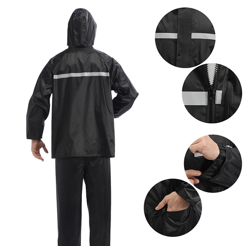 ใหม่ ชุดกันฝน เสื้อกันฝน มีแถบสะท้อนแสง Waterproof Rain Suit สีดำ ประเภทแยก ออกไปข้างนอกสะดวกมาก ยูนิเซ็กซ์ รุ่นผู้ใหญ่