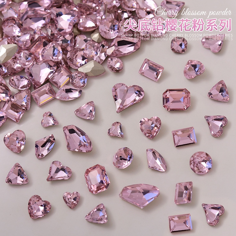 เครื่องประดับเพชรคริสตัล รูปหัวใจ แบบกระพริบ หลายช่อง สีชมพู สําหรับตกแต่งเล็บ มี 25 ชิ้น 50 ชิ้น