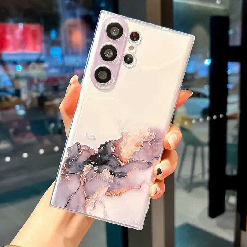เคสโทรศัพท์มือถือแบบนิ่ม TPU ใส กันกระแทก ลายสีน้ํา ไล่โทนสี หรูหรา สําหรับ Samsung S24 S23 S22 S21 Ultra Plus S21 FE