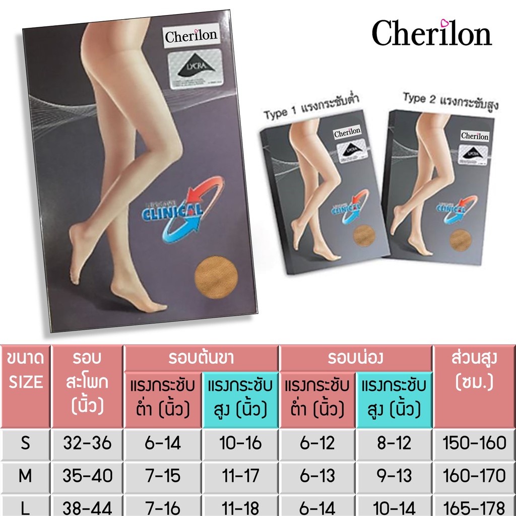 ถุงน่องสาวอวบ Cherilon ถุงน่องสุขภาพ เชอรีล่อน ถุงน่องเส้นเลือดขอด ช่วยมิให้ลุกลาม ลดเท้าบวม + ปวดเม