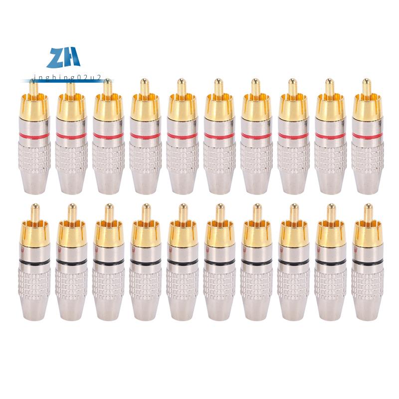 ปลั๊ก RCA เชื่อมต่อสายเคเบิ้ลเสียง วิดีโอ ชุบทอง 20 ชิ้น