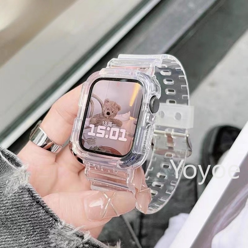 สายนาฬิกาข้อมือพลาสติกใส พร้อมเคส สําหรับ Apple Watch ultra 2 49 มม. series 9 45 มม. 44 มม. iwatch 8 7 6 5 4 3 42 มม. 40 มม. 41 มม. 38 มม.