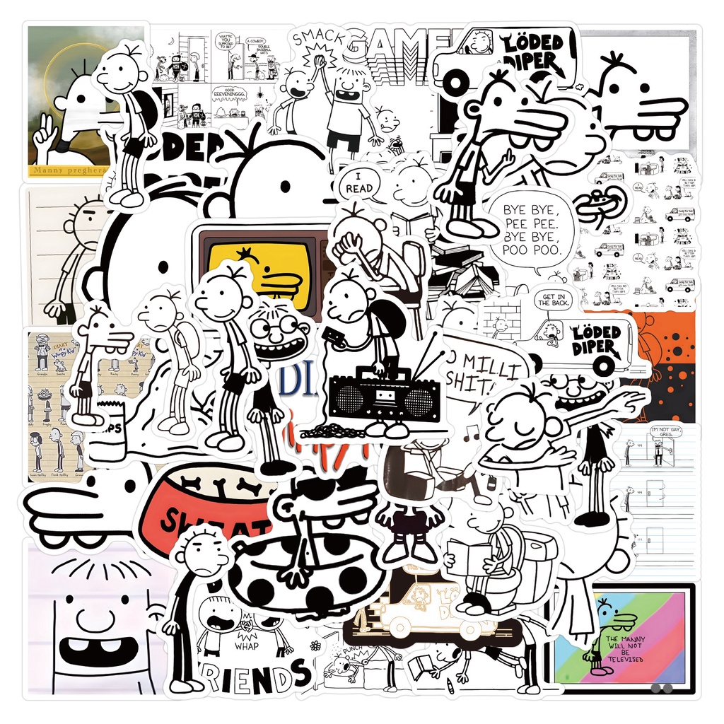 สติกเกอร์ PVC ลายการ์ตูน Diary of a Wimpy กันน้ํา สําหรับติดตกแต่งไดอารี่ 50 ชิ้น