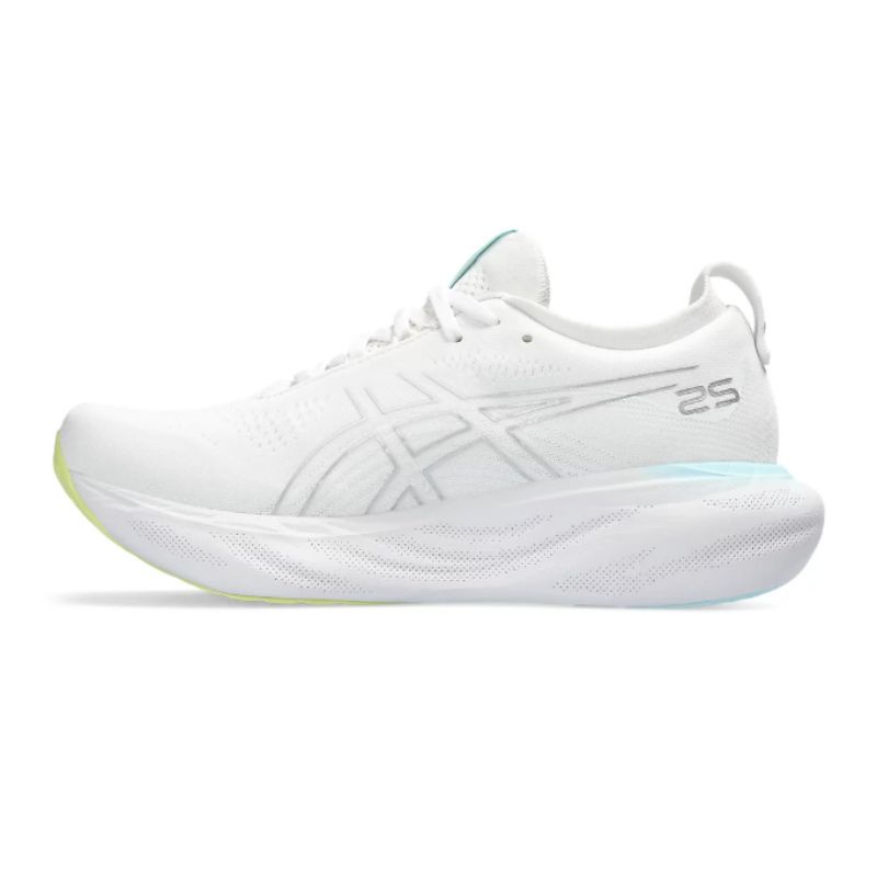 รองเท้าวิ่งถนนผู้หญิง Asics GEL-NIMBUS 25 - สีขาว/สีเงินบริสุทธิ์  สบาย ๆ
