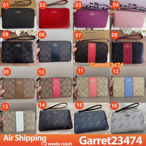 Corner Zip Wristlet F58035 F58032 C4466 ผู้หญิง หนังแท้ กระเป๋าสตางค์ coac h กระเป๋าคลัช พร้อมสายรัด
