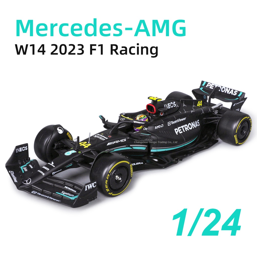 Bburago 1:24 Mercedes 2023 AMG W14 E ประสิทธิภาพสูง #44 โมเดลรถยนต์ Lewis Hamilton F1 Formula แบบโลหะผสม
