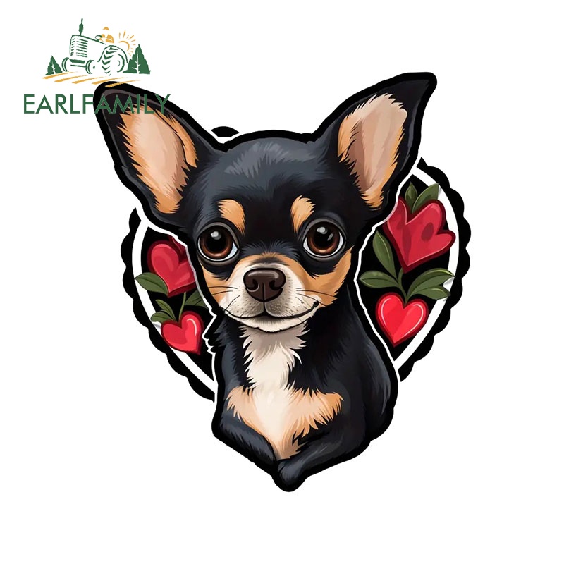 Earlfamily 13 ซม.น่ารัก Puppies Chihua สติกเกอร์รถรถจักรยานยนต์ Windows กันชนไวนิลกันน้ํา PVC Decal Occlusion Scratch ตลกรถจัดแต่งทรงผม
