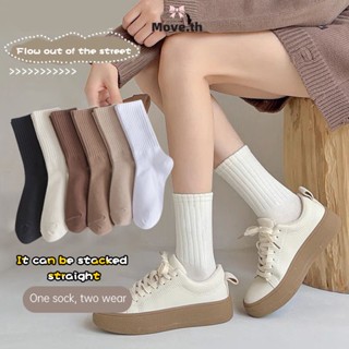 ในไทย-พร้อมส่ง✨ถุงเท้าข้อยาว สีพื้น ข้อสูงปานกลาง ผ้าหนาอย่า…