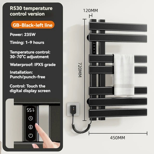 ！#@Smart Electric Heated Towel Rack Home Bathroom Carbon Fiber Towel Heated Rack Constant Temperatur