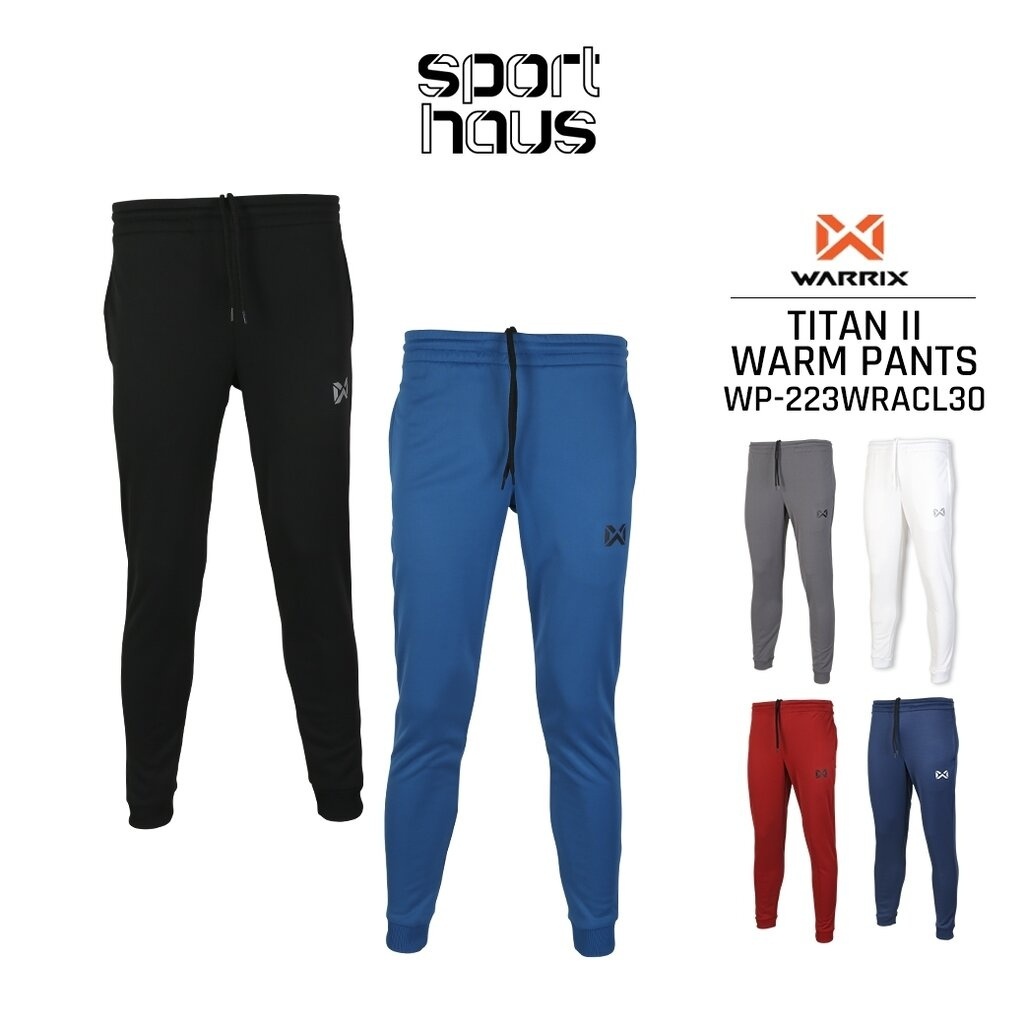 WARRIX กางเกงวอร์มขายาว รุ่น TITAN II (WP-223WRACL30) Micro polyester Jogger Pants สีดำ/น้ำเงิน/แดง