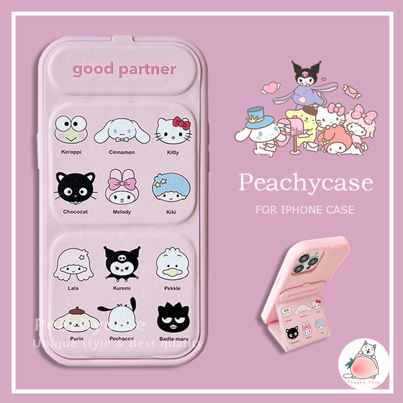 เคสโทรศัพท์มือถือหนัง TPU กันฝุ่น แบบพับได้ ลาย Kawaii Kuromi Melody Cinnamoroll สําหรับ iPhone 15 14 13 12 Pro Max 11