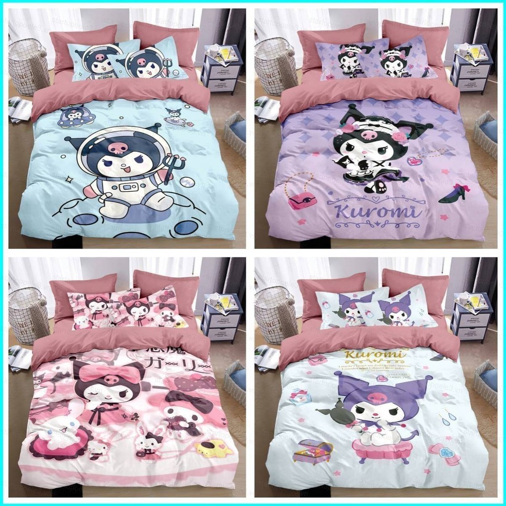 Star3 Sanrio Kuromi 3in1 ชุดเครื่องนอน ผ้าปูที่นอน ผ้าห่ม ซักทําความสะอาดได้ ใส่สบาย สําหรับเด็ก