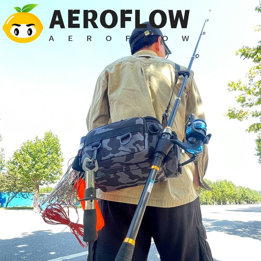 Aeroflow Fishing Tackle กระเป๋า,เอว Fanny กันน้ําตกปลา Lure กระเป๋าเป้สะพายหลัง, มัลติฟังก์ชั่นพร้อม Rod Holder Compact Crossbody Fishing Bags Outdoor Camping