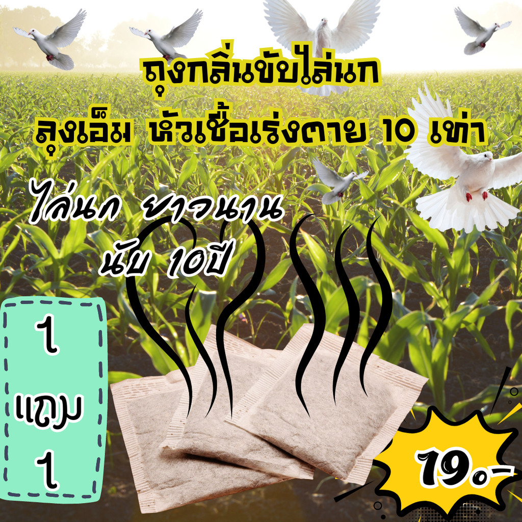 ถุงไล่นกพิราบ กลิ่นขับไล่นก ผลที่ยาวนาน สะดวกรวดเร็ว กันฝน กันแดด ปลอดภัยไร้สารพิษ จัดให้เลย 1 แถม 1 เพียง 19.- เท่านั้น