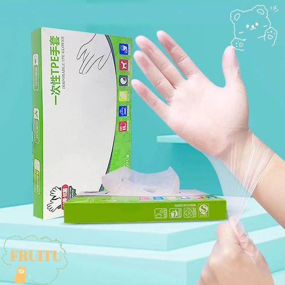 Fruitu ถุงมือแบบใช้แล้วทิ้ง 100 ชิ้น, ถุงมือทําความสะอาดเกรดอาหารโปร่งใส, ความปลอดภัยในการทํางานกรดลื่น เวลา ถุงมือยางฟรี