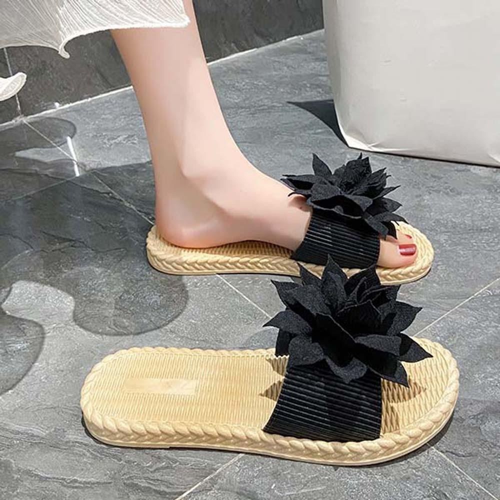 Back2life รองเท้าแตะดอกไม้, รองเท้าแตะริมทะเลกันลื่นผ้า, สไตล์ INS เกาหลี INS รองเท้าหนา PVC ยางวันหยุดรองเท้าแตะชายหาดของขวัญคู่ - รูปที่ 6