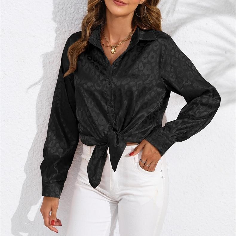 KOKO#เสื้อเชิ้ตผู้หญิง ผ้าซาติน หลากสี พิมพ์ลายเสือดาว เสื้อคลุมกันแดดแขนยาวผ้าซาตินลายดอกไม้สามมิติ#99029 - รูปที่ 5