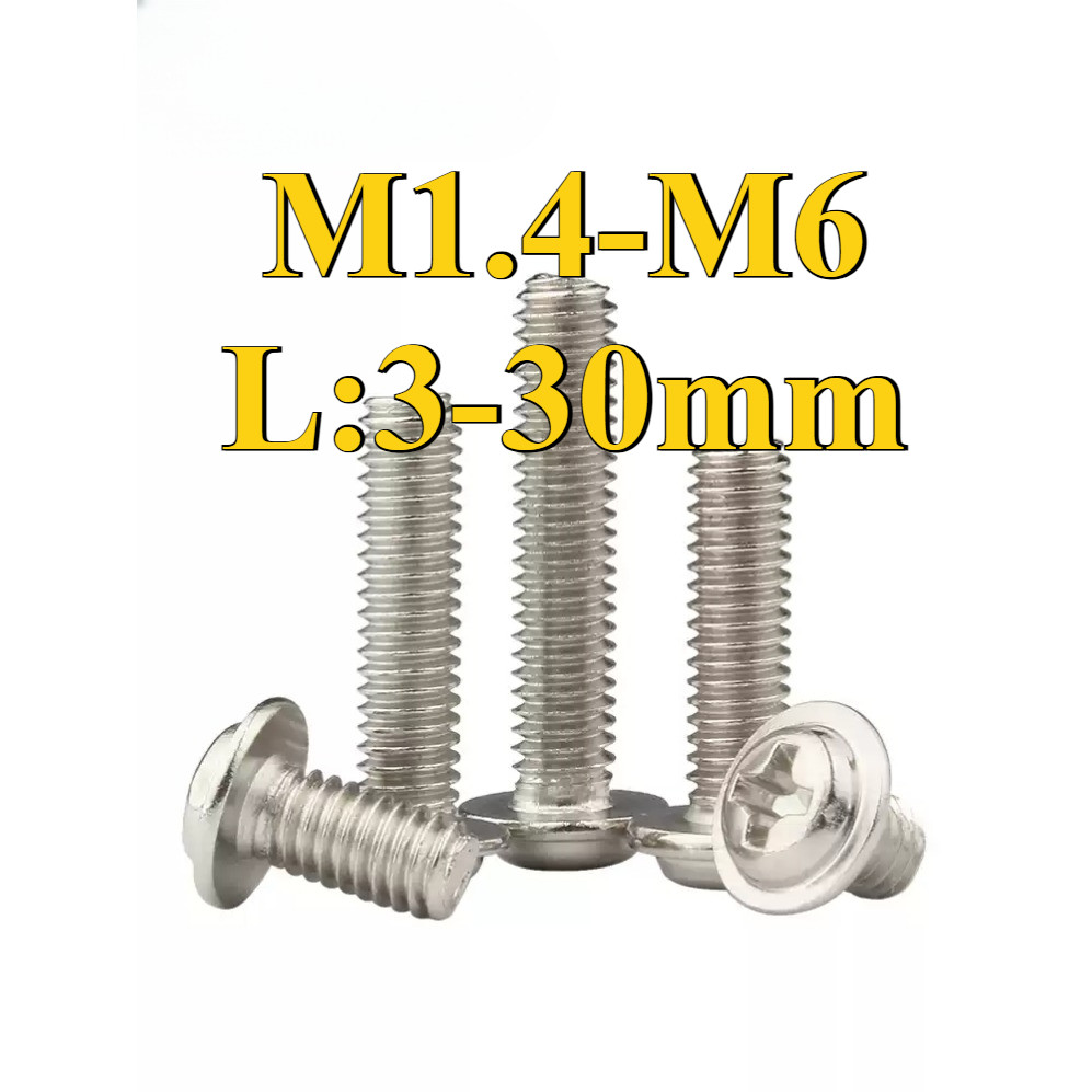 หัวกลมแบบไขว้แบบนิกเกิลพร้อมสลักเกลียวปะเก็น M1.4/M2/M2.5/M3/M4/M5/M6 (ZQ-RM-PH)