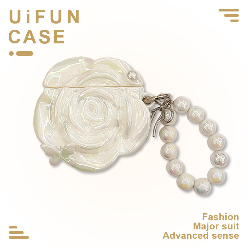 คุณภาพสูง 3D Rose Butterfly พร้อม Pearl Chain หูฟังป้องกันกรณีใช้งานร่วมกับ Airpods 1 2 3 4 Pro Pro1 Shock Proof IMD ชุดหูฟังปลอก