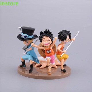 Instore โมเดลฟิกเกอร์ PVC รูปการ์ตูนอนิเมะลูฟี่ Luffy Ace Sabo ขนาด 9-10 ซม. สําหรับตกแต่งโต๊ะ ของขวัญเด็ก