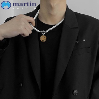 Martin สร้อยคอโซ่ จี้ไข่มุกเทียม หน้ายิ้ม ฮิปฮอป เรียบง่าย ของขวัญ สไตล์พังก์ เครื่องประดับแฟชั่น สําหรับผู้ชาย