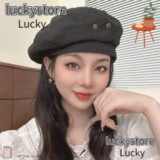 Lucky หมวกเบเร่ต์ หมวกเบเร่ต์ ผ้าฝ้าย ปรับขนาดได้ หมวกเบเร่ต์ศิลปิน โพลีโครเมี่ยม น่ารัก สําหรับผู้หญิง