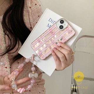 For เคสไอโฟน 14 Pro Max [Bowknot Pink Stripe Water Wave] เคส Phone Case For iPhone 14 Pro Max 13 12 11 For เคสไอโฟน11 Ins Korean Style Retro Classic Couple Shockproof Protective TPU Cover Shell