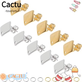 Cactu ต่างหูกระดุม สเตนเลส ทรงสี่เหลี่ยม สีทอง สีเงิน แบบเปลี่ยน พร้อมห่วง แฮนด์เมด สําหรับคนรัก