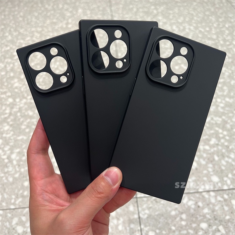 เคสซิลิโคนนิ่ม ขอบตรง เนื้อแมตต์ สีดํา สําหรับ Iphone 15 14 13 12 11 Pro Max 14Plus