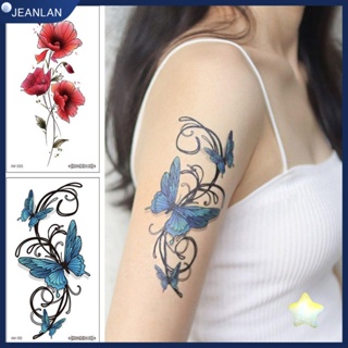 Jeanlan สติกเกอร์รอยสักชั่วคราว ลายดอกไม้ สีแดง กันน้ํา สําหรับผู้หญิง 10 ชิ้น