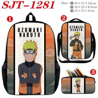 Uzumaki Naruto Uchiha Sasuke กระเป๋าเป้สะพายหลัง กระเป๋านักเรียน ผ้าแคนวาส ลายการ์ตูน หลากสี ทนต่อการสึกหรอ 3 ชิ้น