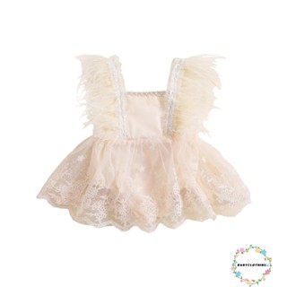 Babyclothes- ชุดรอมเปอร์ บอดี้สูท คอสี่เหลี่ยม แขนแต่งขนนก ลูกไม้ เย็บปะติดปะต่อกัน เสื้อผ้าฤดูร้อน สําหรับเด็กผู้หญิง