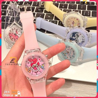 พร้อมส่ง นาฬิกานักเรียน การ์ตูน Sanrio นาฬิกา LED ไฟกลางคืนสำหรับเด็ก นาฬิกาอิเล็กทรอนิกส์ นาฬิกาดิจิตอล โดดเด่น_th