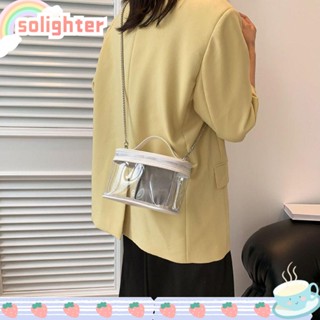 Solighter กระเป๋าเดินทาง PVC สีพื้น น้ําหนักเบา ใส สไตล์เจ้าหญิง สําหรับใส่เครื่องสําอาง