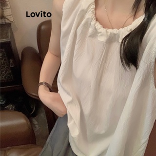 Lovito เสื้อท็อปส์ ลําลอง สําหรับผู้หญิง LNE16075 (สีขาว)