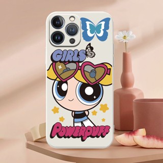 เคสโทรศัพท์มือถือนิ่ม ขอบตรง ลายการ์ตูน Powerpuff Girls น่ารัก สีฟ้า สําหรับ iPhone 15 15 Plus 15 Pro 15 Pro Max 15 Ultra